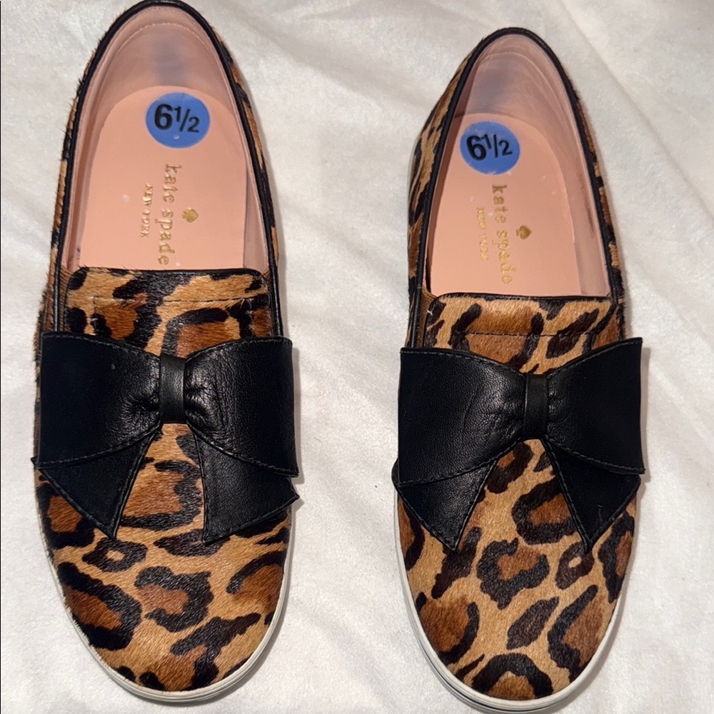 Kate Spade Animal Print Flats with Black Bow
